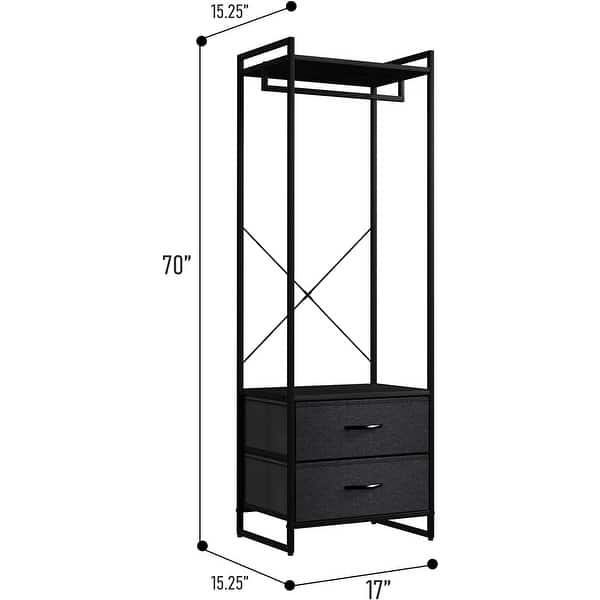 Clothing Rack with 2 Drawers Tall Closet Stand Dresser for Bedroom