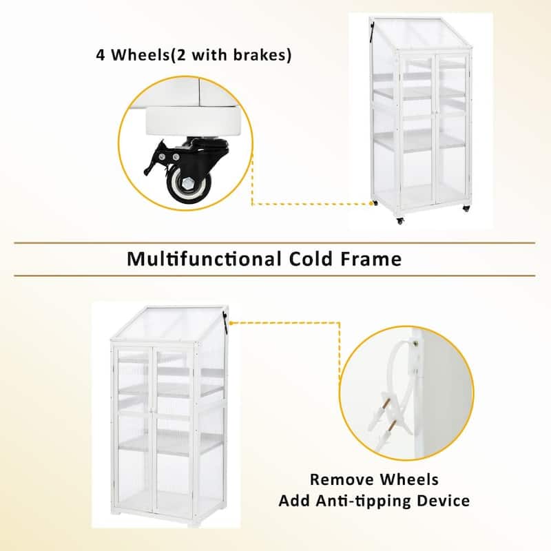 Wood Large Greenhouse Balcony Portable Cold Frame with Wheels and Adjustable Shelves