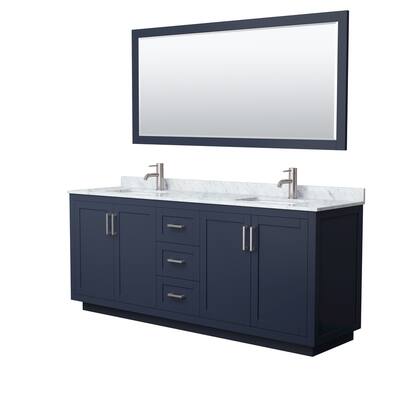 Miranda Double Vanity Set, White Carrara Marble Top, 70-Inch Mirror