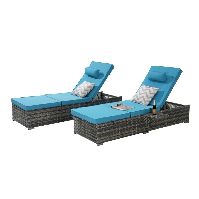 GDFStudio - Amelia Outdoor Chaise Lounge Chair Set of 2 with Adjustable Recline and Side Table for Poolside Relaxation