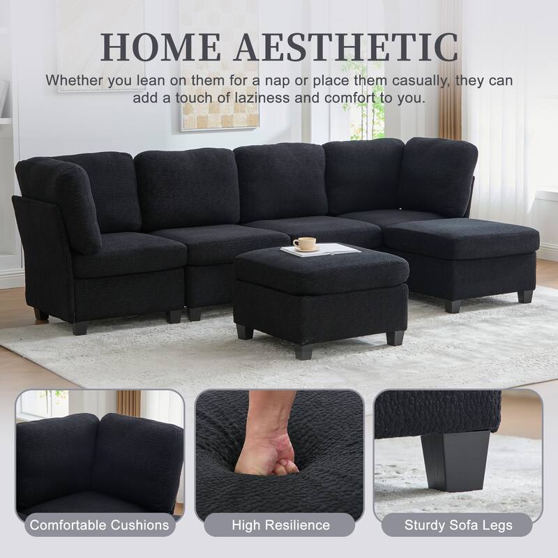 Modular Sleeper Sofa Bed U-shaped Sectional Couches with Hidden Storage Seat and Ottomans, Freely Combinable Chaise Lounge Sofa