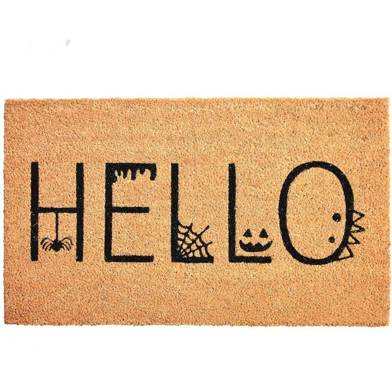 HomeRoots 17" X 29" Natural And Black Halloween Hello Outdoor Coir Door Mat - 17.00' X '29.00