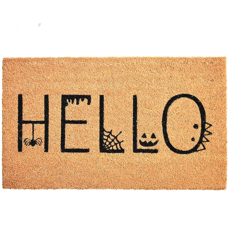 HomeRoots 24" X 36" Natural And Black Halloween Hello Outdoor Coir Door Mat - 24.00' X '36.00