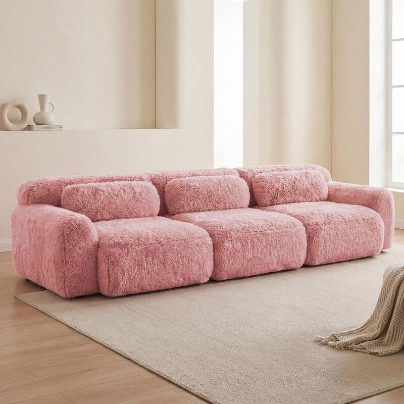 Homy Casa Pink Plush Modular Sectional Sofa Set Soft Cloud Floor Couch