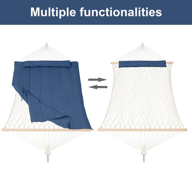 Durable 2 Person Rope Hammock with Polyester Quilted Pad and Pillow - 76*52