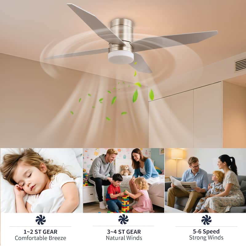 52 in. Modern Rustic Ceiling Fan with 3 Color Light, 4 Wood Blades, DC Motor, 6 Speed for Bedroom or Living Room