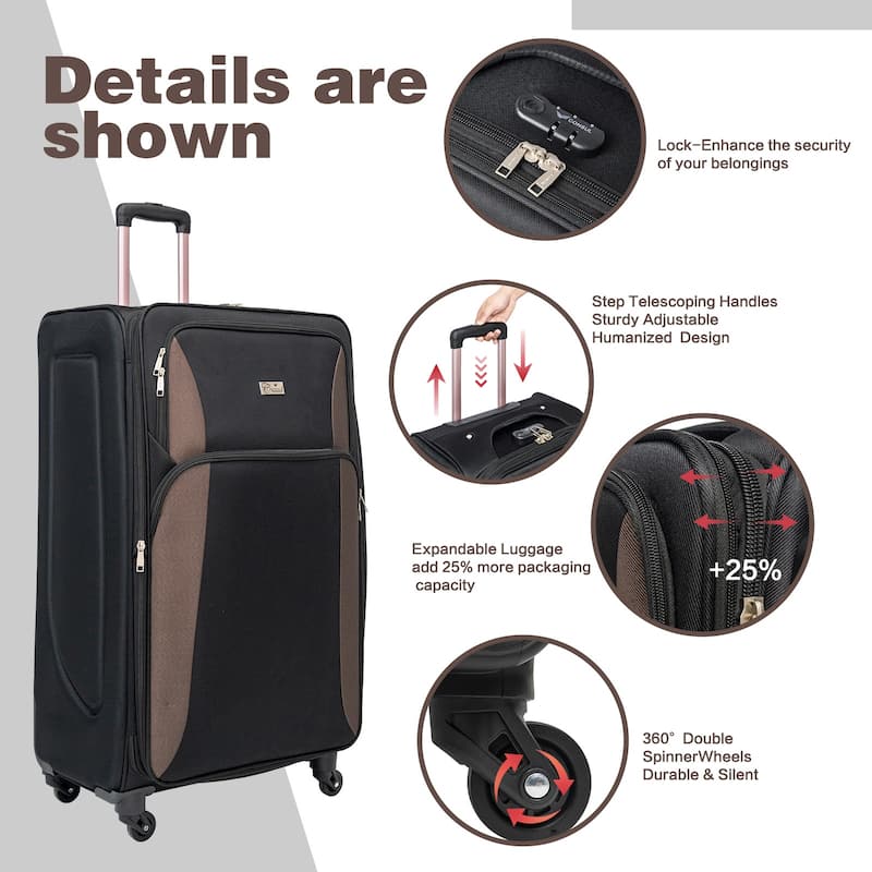 SoftshellLuggage Expandable 4 Piece Set Suitcase Softside Lightweight Luggage Travel Set