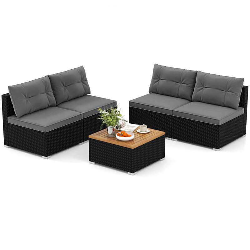 Costway 5 Piece Outdoor Furniture Set with Seat & Back Cushions Acacia - See Details