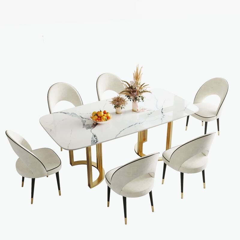 JASIWAY 6-Person Modern Rectangular Dining Table with 6pcs Chairs