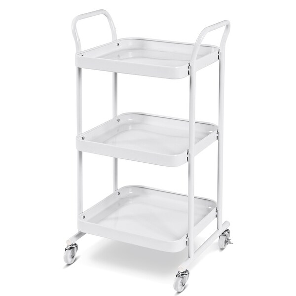 Costway 3-Tier Rolling Kitchen Trolley Cart Steel Island Storage Utility Service Dining
