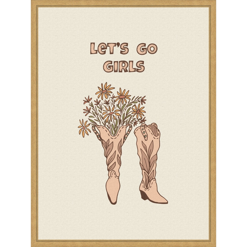 Cowgirl Boots With Flowers by Olena Kovalova Framed Canvas Wall Art Print