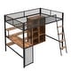 preview thumbnail 12 of 10, Full Size Black Metal Bed with Wardrobeand & Storage Shelves, Space-Saving Loft Bed Frame w/ Ladder, Full-Length Mesh Guardrail