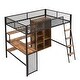 preview thumbnail 12 of 10, Full Size Metal Loft bed with Built-in Desk & Full-Length Guardrails, Saving Space Metal Loft Bed Frame with Wardrobe & Shelves