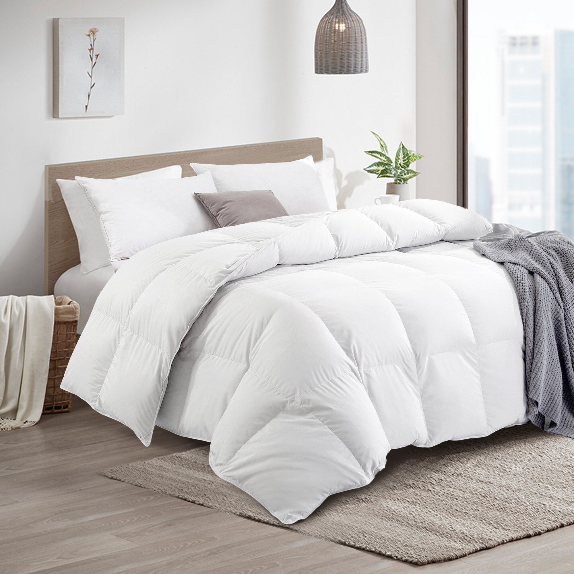 All Season White Goose Feather Fiber and Down Duvet Comforter