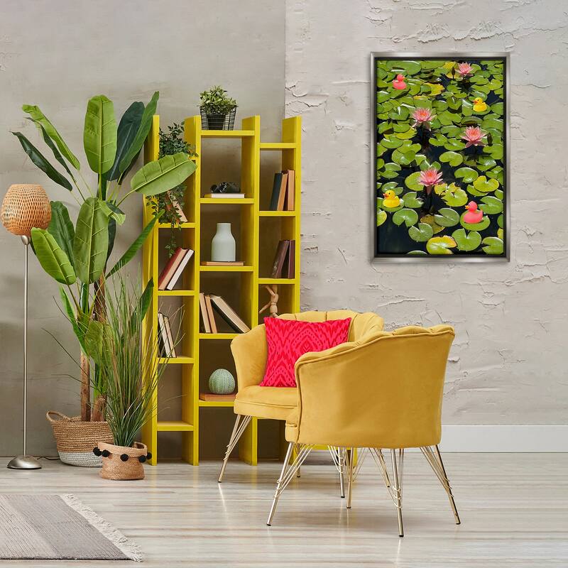 Stupell Rubber Ducks on Pond Lilies Framed Floater Canvas Wall Art Design By Ashley Singleton