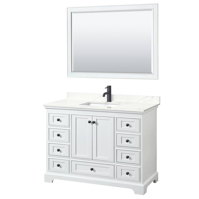 Wyndham Collection WCS202048S-QTZ-UNSM46 Deborah 48" Free Standing - White / Giotto Quartz Top / Matte Black Hardware