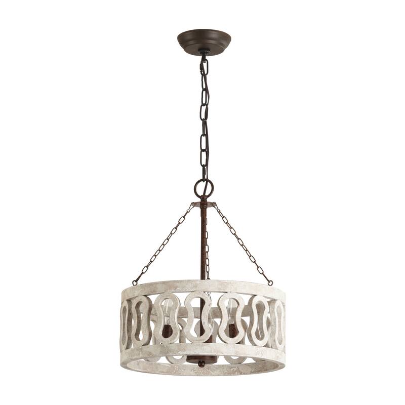 Oaks Aura Mid Century 3-Light Drum Shade Rustic Wood Lighting Distressed Farmhouse Chandelier
