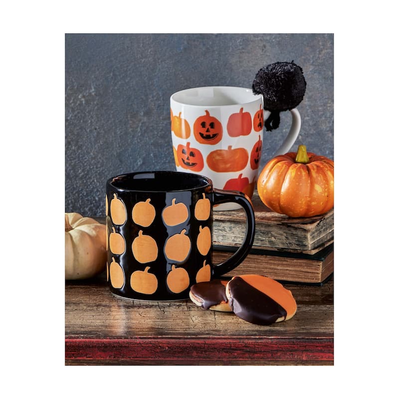 Jack O'Lantern Pumpkin Mug 14oz Halloween Drinkware Bone China Dishwasher Safe Orange Multi 4in H x 3.5in L x 3.5in W