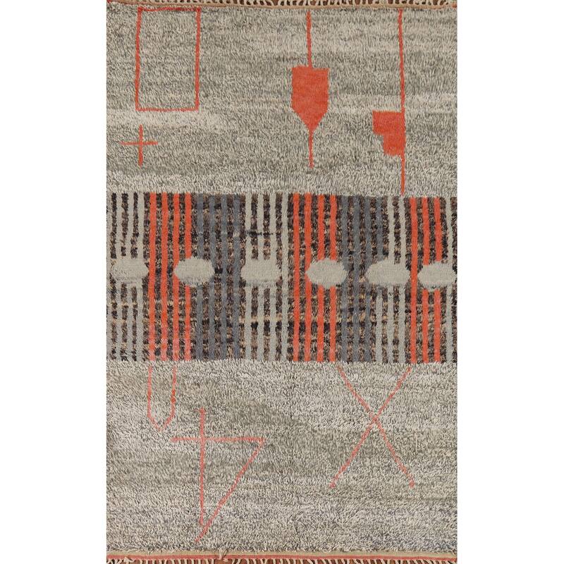 Geometric Plush Moroccan Oriental Area Rug Hand-Knotted Wool Carpet - 7'0" x 10'9"