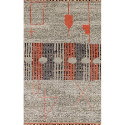 Geometric Plush Moroccan Oriental Area Rug Hand-Knotted Wool Carpet - 7'0" x 10'9"