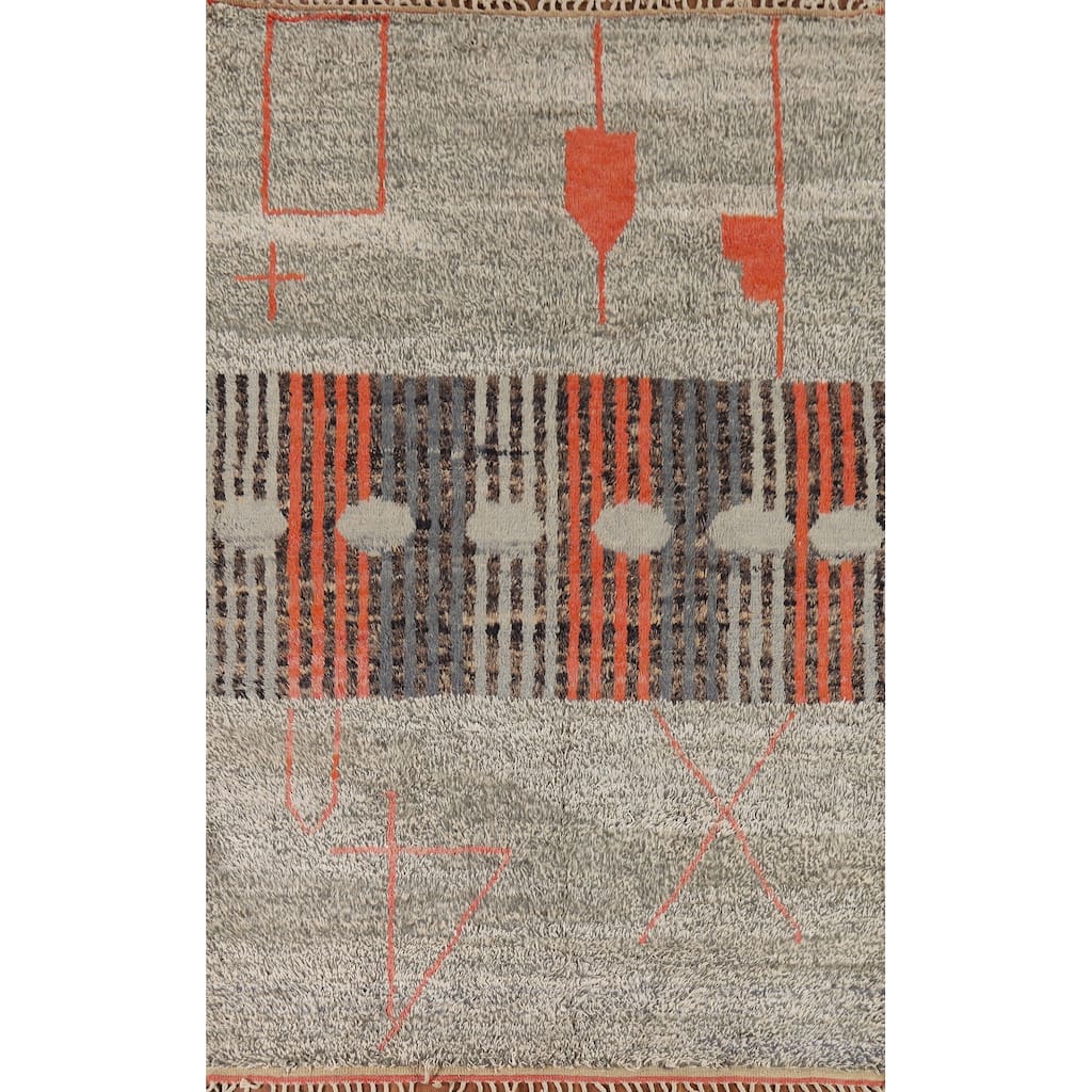 Geometric Plush Moroccan Oriental Area Rug Hand-Knotted Wool Carpet - 7'0" x 10'9"