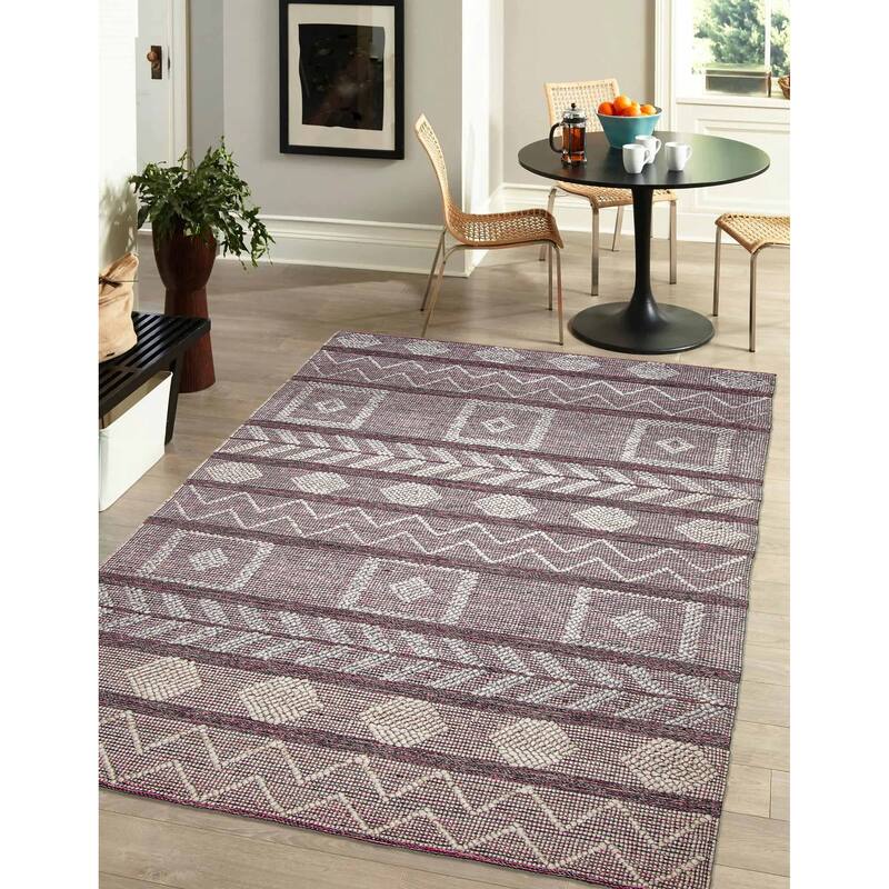 ECARPETGALLERY Braid weave Sienna Pink Wool Rug - 6'1 x 9'0