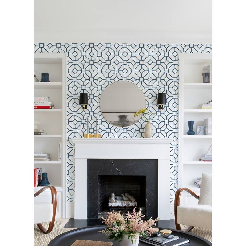 A-Street Prints Addis Blue Trellis Wallpaper
