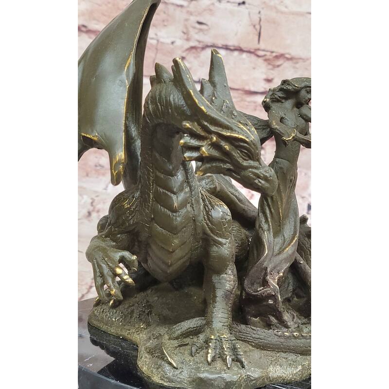Bronze Dragon And Archer Statue Fantasy Medieval Sculpture Decor