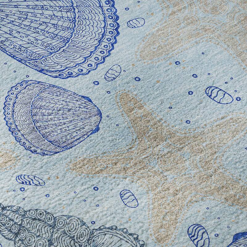 Premium Washable Super Soft Starfish Seashells Coastal Mayfield Rug