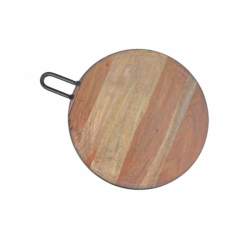 IH Casa Decor Gray Acacia Wood Round Board With Gunmetal Handle