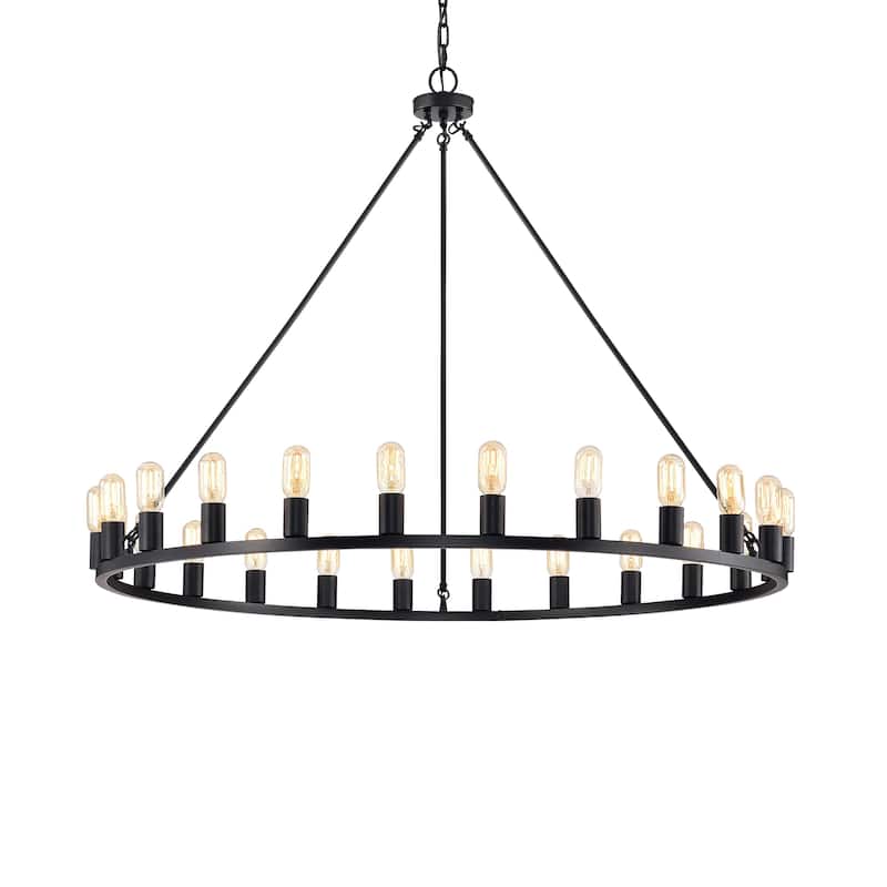 The Gray Barn Liam 48-inch Round Wagon Wheel 24-light Chandelier - Matte Black