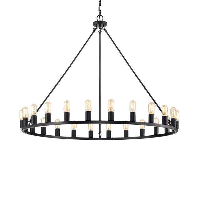 The Gray Barn Liam 48-inch Round Wagon Wheel 24-light Chandelier - Matte Black