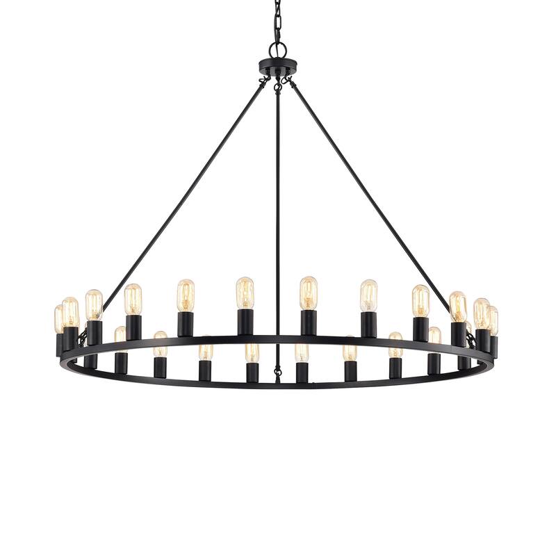 The Gray Barn Liam 48-inch Round Wagon Wheel 24-light Chandelier - Matte Black