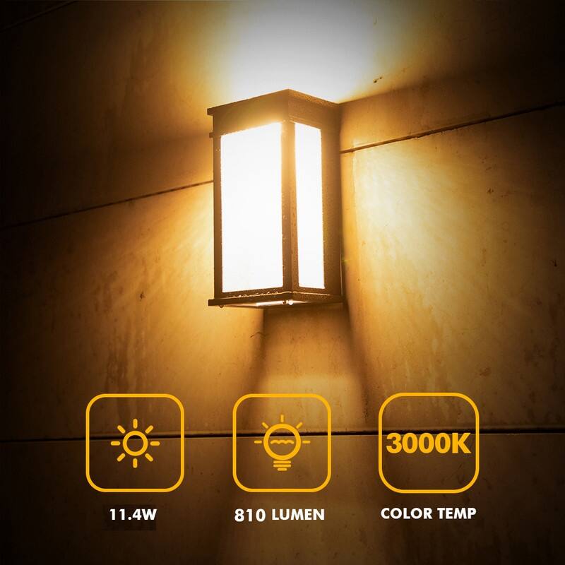 Lutec 1-Light Black Integrated LED Outdoor Wall Sconce with Dusk to Dawn Feature - 4.72 x 8.66 x 3.46
