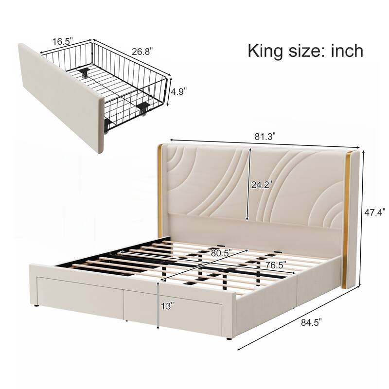 King Size Modern Upholstered LED Bed Frame