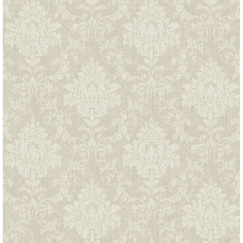 Seabrook Designs Gilroy Antique Damask Unpasted Wallpaper - 20.5 in. W x 33 ft. L - Metallic Cream & Beige