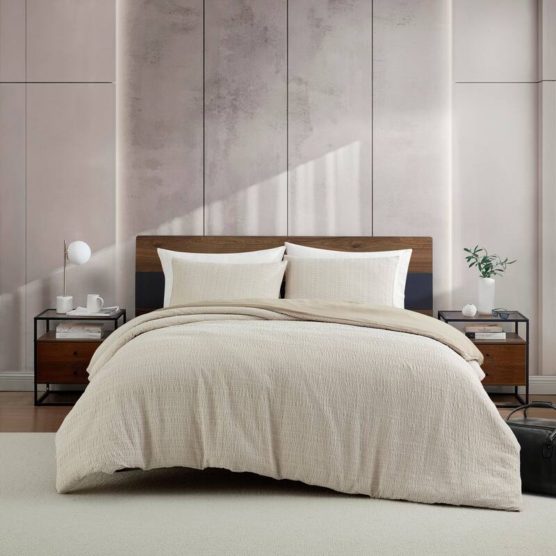 Kenneth Cole Stitched Gauze Beige Reversible Duvet Cover Set