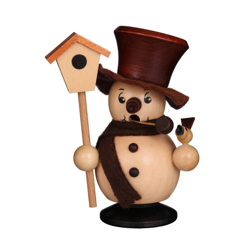 4" Christian Ulbricht Snowman Holding a Birdhouse Christmas Incense Burner