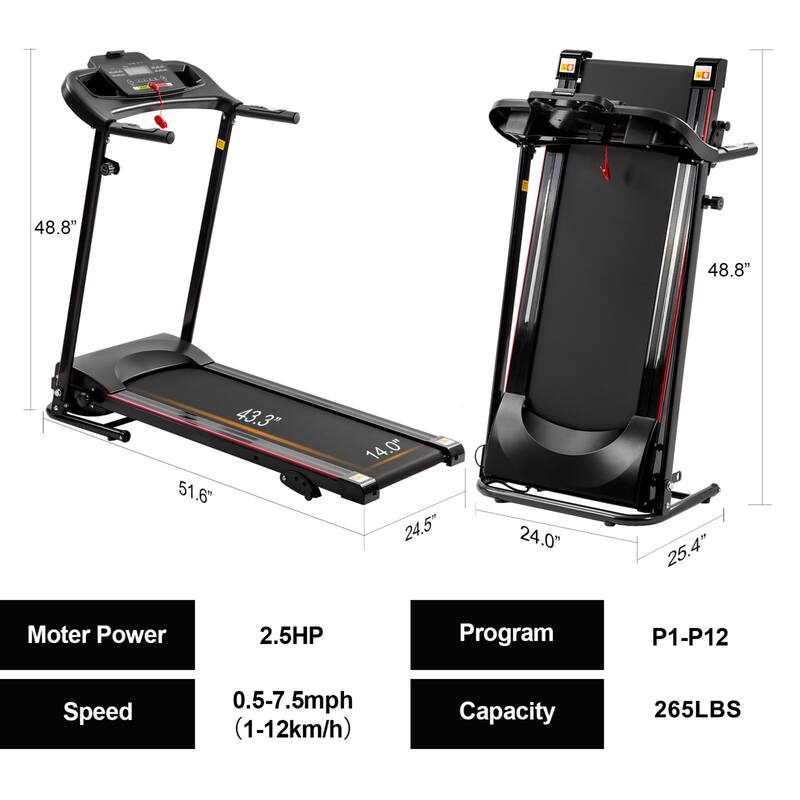 2.5 HP Stainless Steel Folable Electric Treadmill with 5 in. LCD Display and Heart Rate Sensor