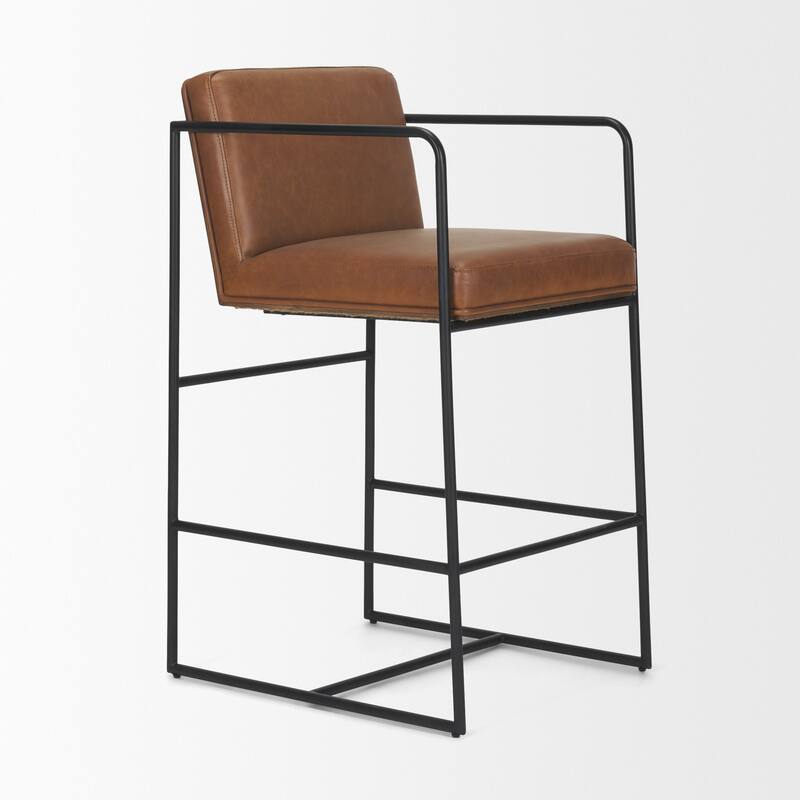 Stamford 36.5" Light Beige Upholstered Seat w/ Wood Back, Metal Frame Counter Stool