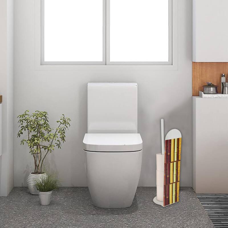Bamboo Brown Freestanding Toilet Paper Holder - Brown, Beige, Green - 5"L x 5"W x 19"H