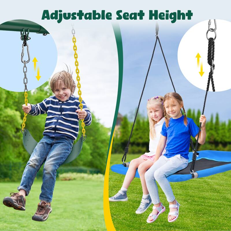 Hapfan 7.3ft Tall 600lb Heavy Duty Swing Set with 1 Platform Swing, 2 Belt Swings,A Frame Metal Swing Set