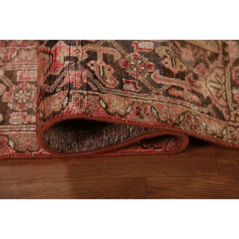 Red & Pink Geometric Heriz Persian Vintage Rug Handmade Wool Carpet - 8'5"x 11'5"