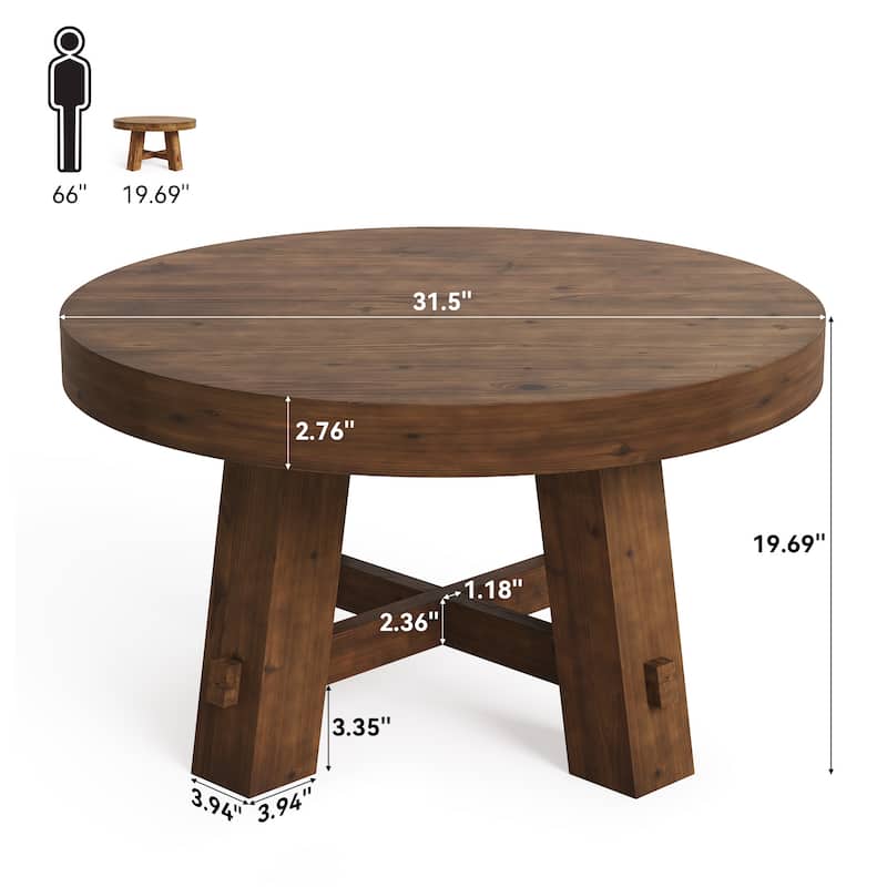 31.5-Inch Round Coffee Table, Solid Wood Center Table
