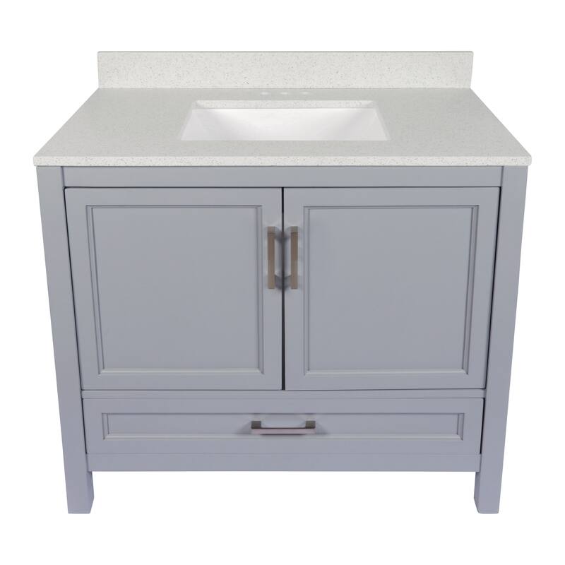 Nevado 37" Bathroom Vanity with Cultured Marble Vanity Top Sink in White with White Basin - Grey - Galaxy White