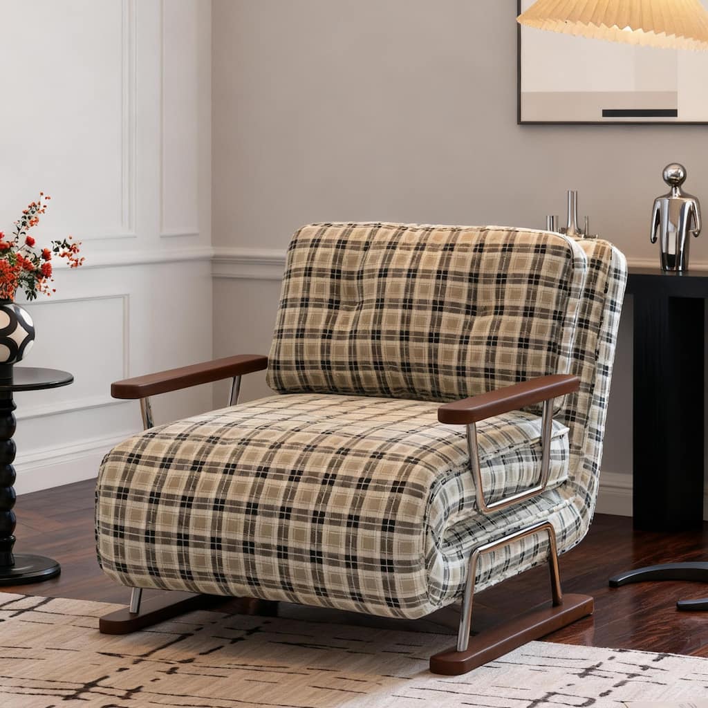 JASIWAY Checkered 4-in-1 Sleeper Sofa Chair Bed for Small Spaces