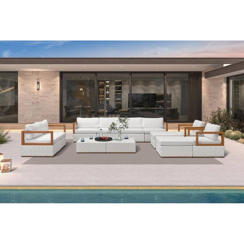PURPLE LEAF GLFSF White Open-End sofa Outdoor Couch for Yard Porch Deck Patio Conversation Sets - 8seats+ 2 Ottomans+2 Tables - Open-End