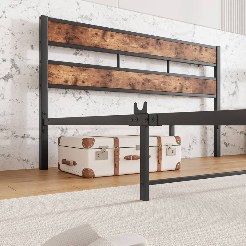 Rustic Vintage Wooden Platform Bed Frame