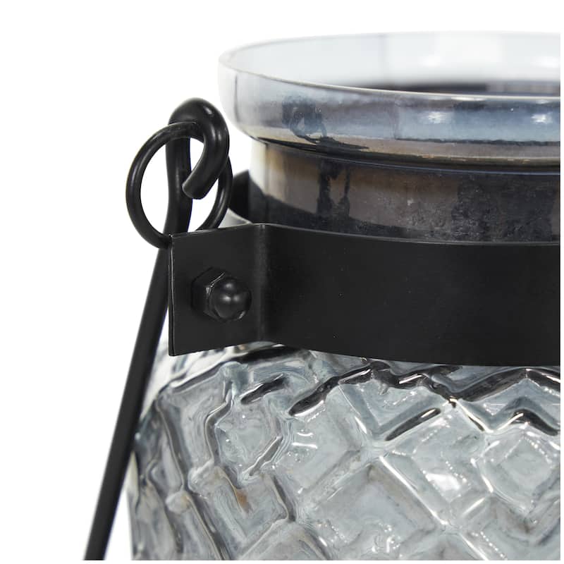 Glass Textured Candle Lantern - Black - Roche River Decor