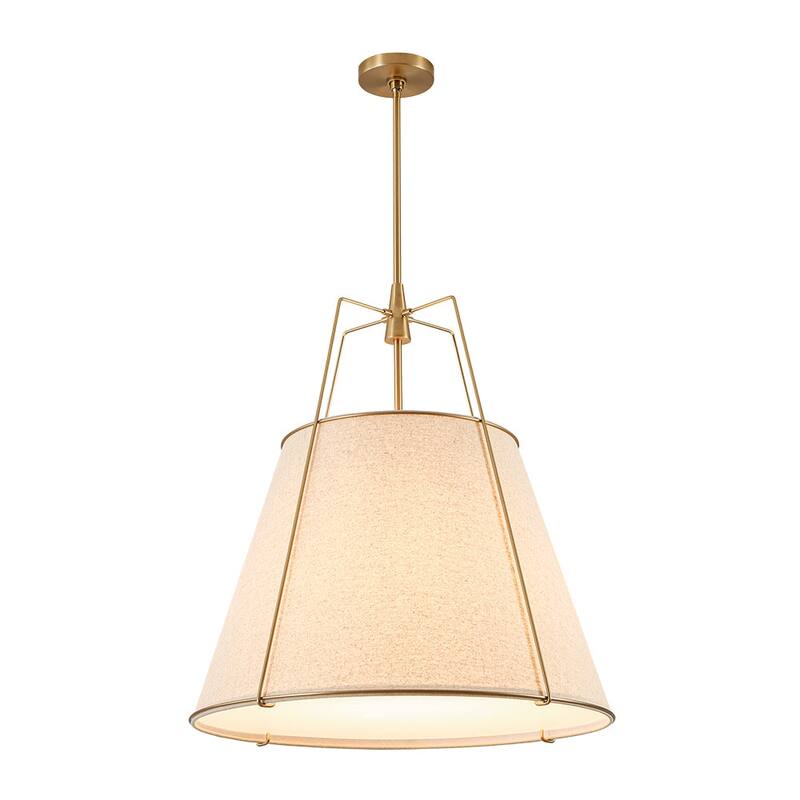 Mid Century 4-Light Conical Ivory Linen Lantern Pendant Ambient Light